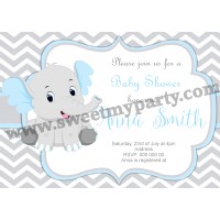 Blue and Grey Elephant Baby Shower Invitation,(7ebb)